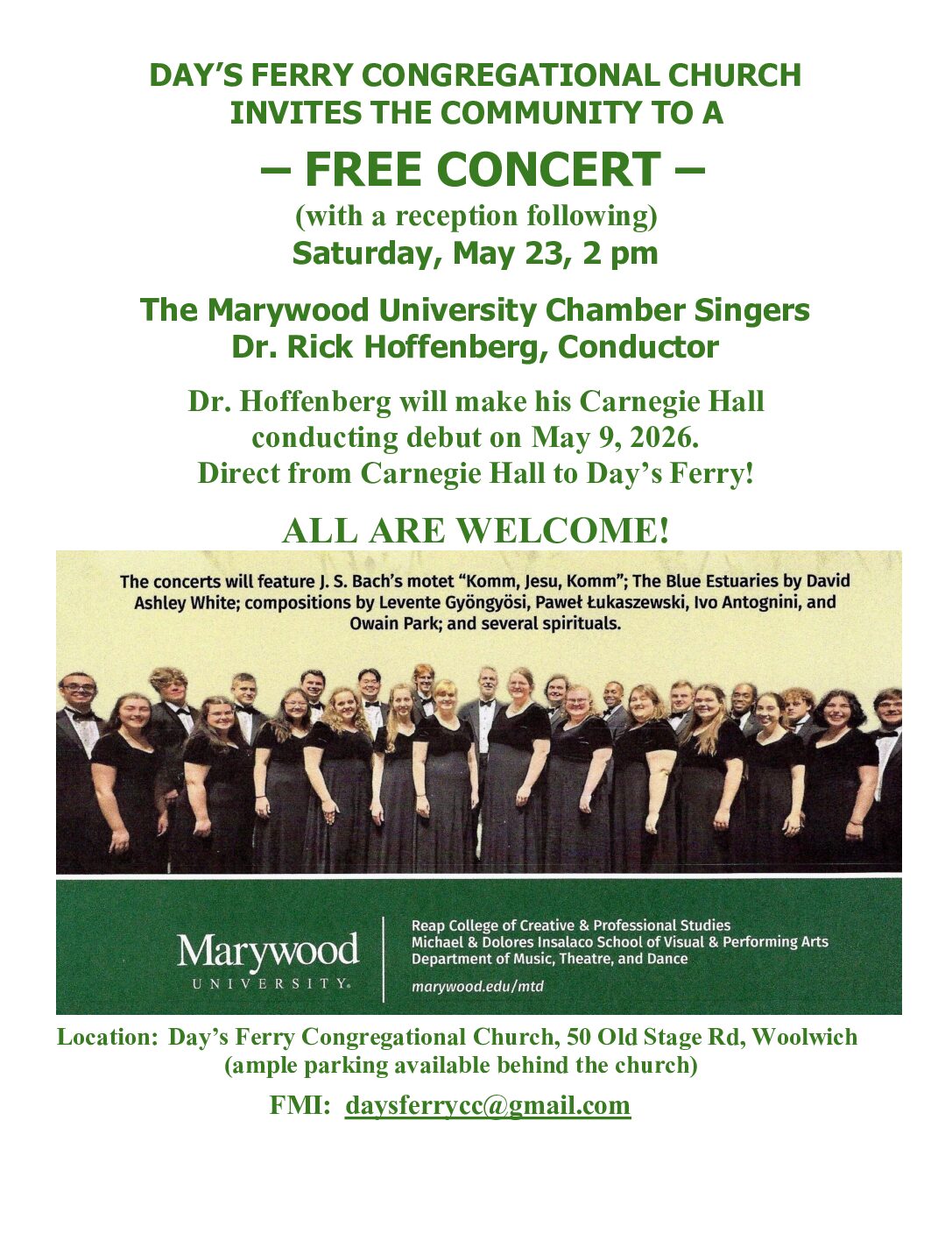 Marywood University Chamber Singers Concert – May 23